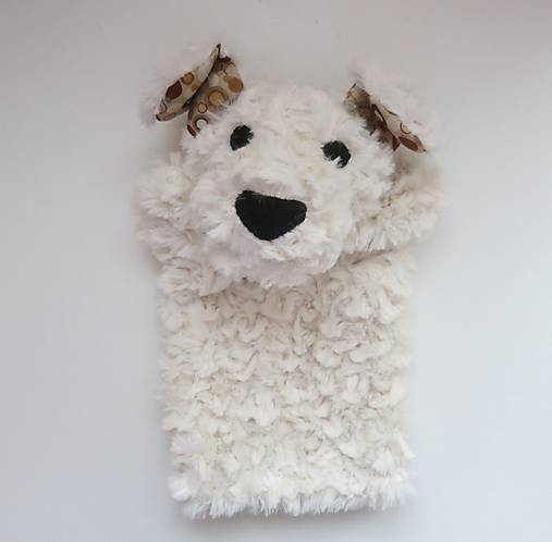 Maňuška psík chlpatý (Biely s kolečkovými uškami)