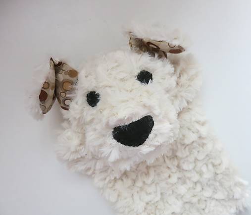 Maňuška psík chlpatý (Biely s kolečkovými uškami)