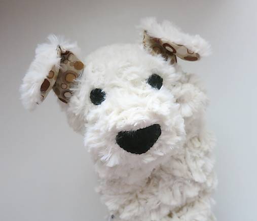 Maňuška psík chlpatý (Biely s kolečkovými uškami)