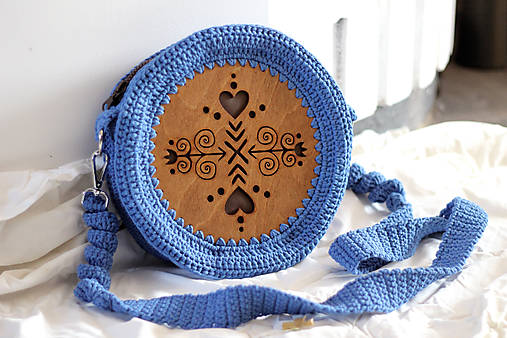 Kabelky - Hačkovano - drevená kabelka (Modrá) - 17983386_