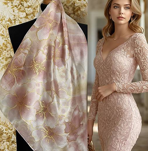 Šatky - Staroružová kvetinková obojstranná… - 17981905_