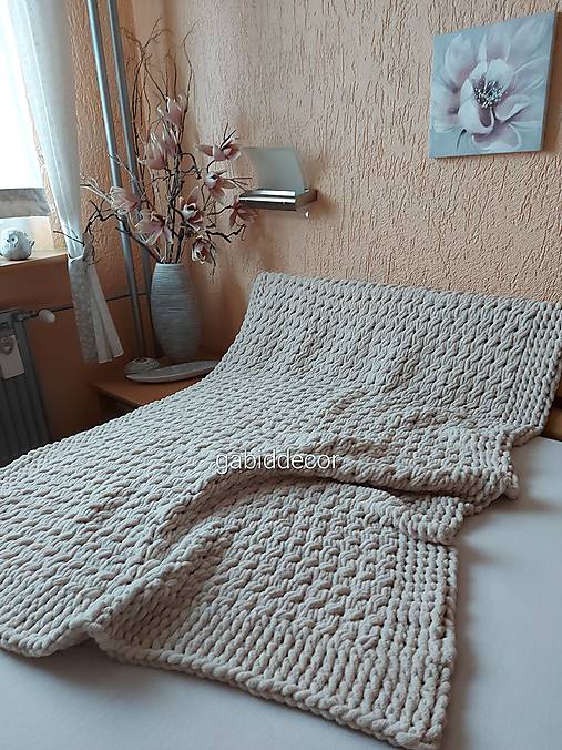 Deka z vlny alize puffy (Objednávka, cca (120 x 160) cm, farba slonová kosť)