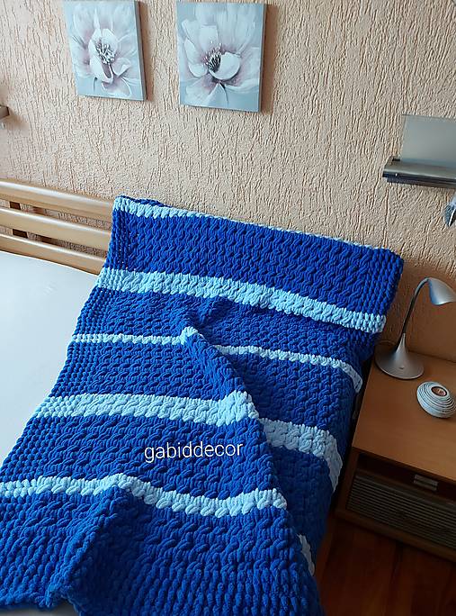 Deka z vlny alize puffy (Objednávka, cca (120 x 160) cm, farba kráľovská modrá/baby modrá)