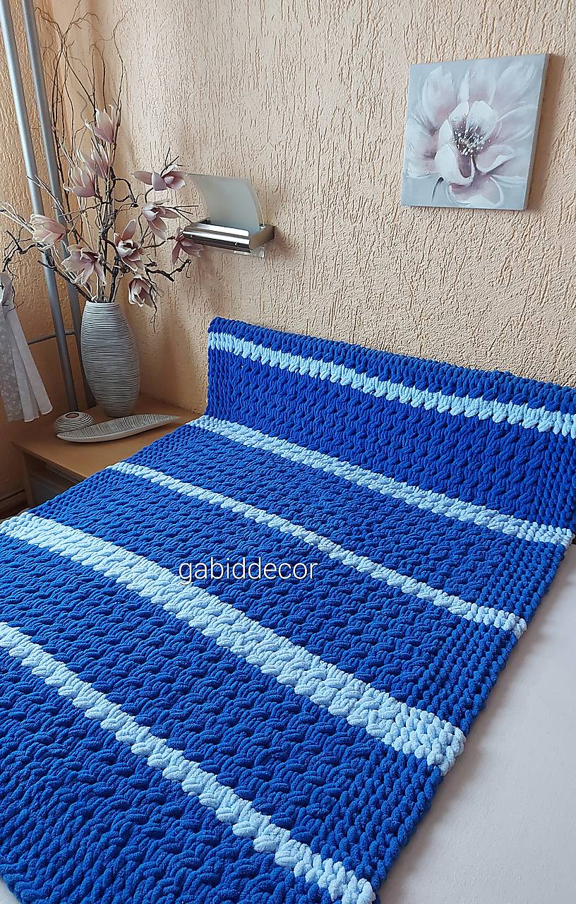 Deka z vlny alize puffy (Objednávka, cca (120 x 160) cm, farba kráľovská modrá/baby modrá)