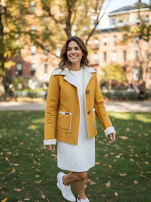 Bundy a kabáty - Dámské semišové sako hořčice-34/36 - 17984151_