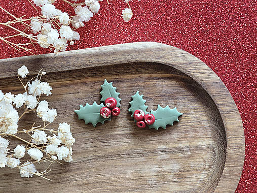Náušnice - Vianočný cezmínový lístok - 17985073_