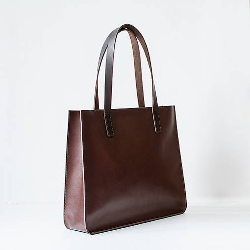 Kabelky - Kožená shopper kabelka TOTE BAG | tmavohnedá (vrecko na zips a zatváraníe na zips) - 17982404_