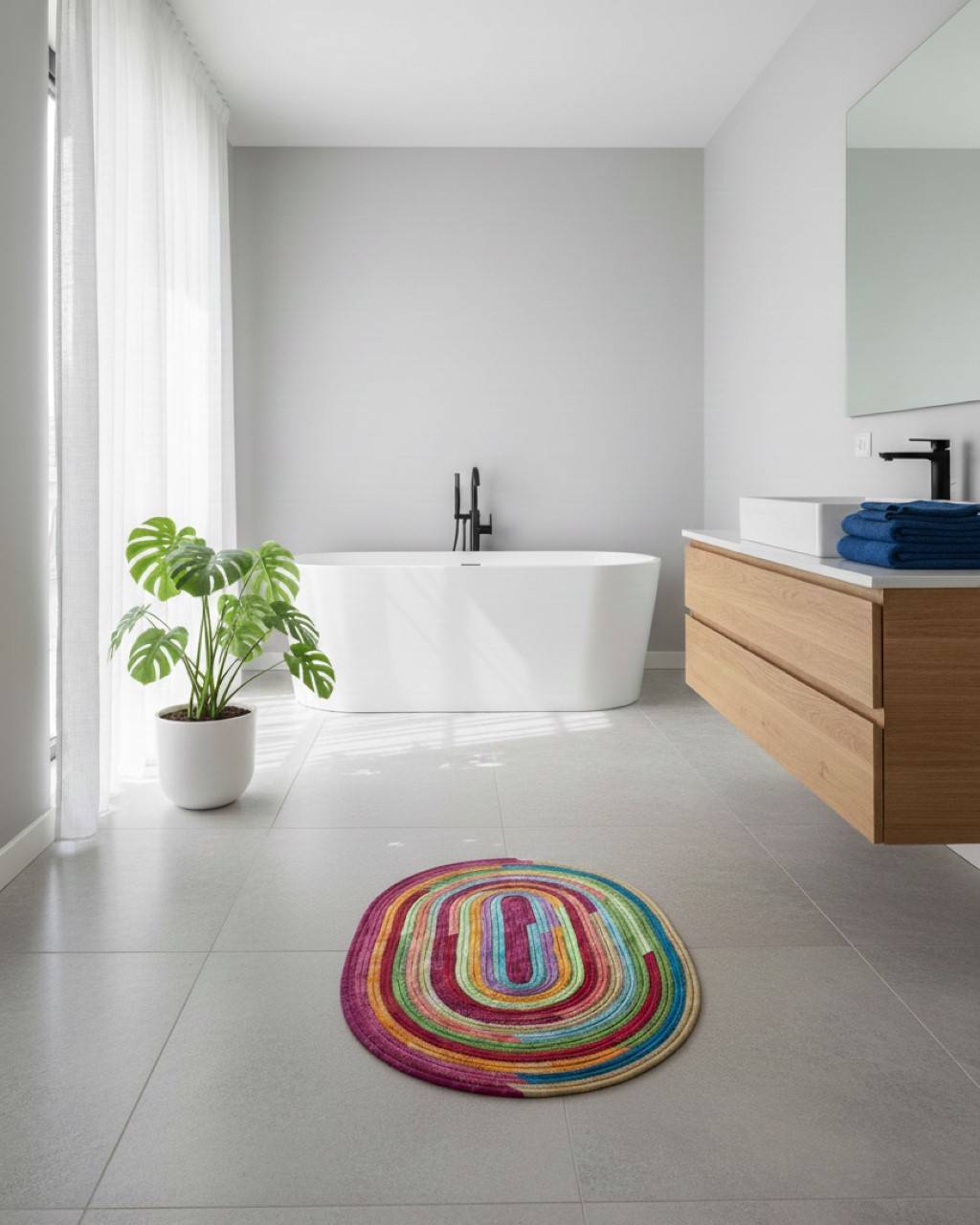 Pestrofarebný oválny koberec