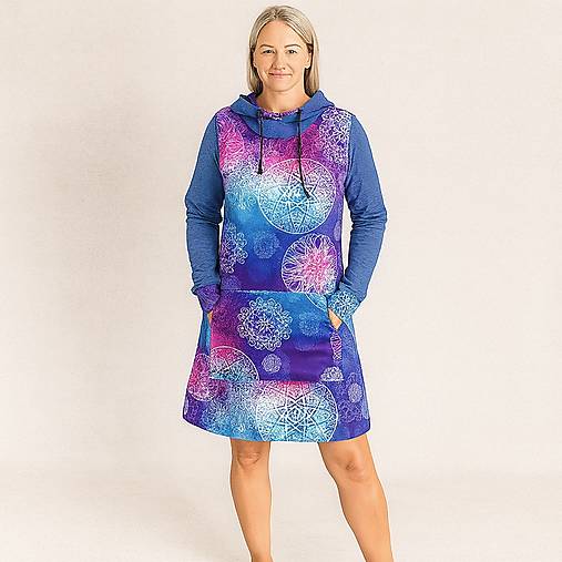 Šaty - Mikinové šaty s kapucí - modro-fialové mandaly (teplákovina) - 17986769_