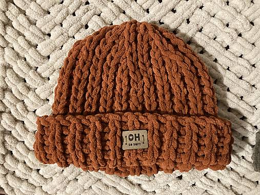 Čiapky, čelenky, klobúky - DARK RUST puffy čiapka - 17985606_