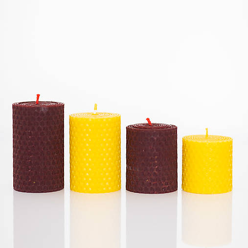 VÝPREDAJ - Sviečka zo 100% včelieho vosku - Točené hrubé - Tmavo Bordové - 5-6-7-8x4,5cm