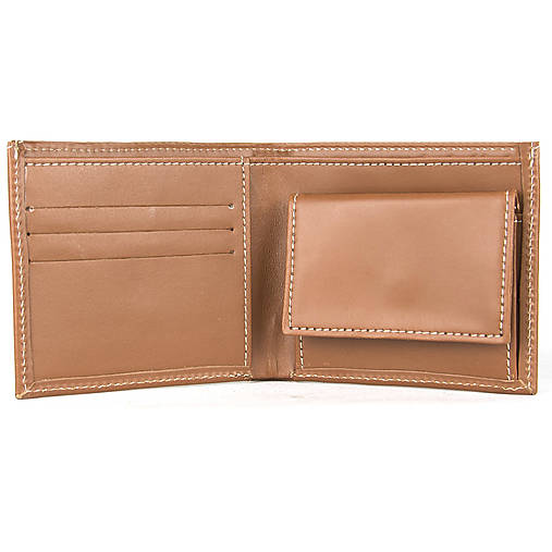 Pánske tašky - Pánska jednoduchá peňaženka z pravej kože vo svetlo hnedej farbe - 17989983_