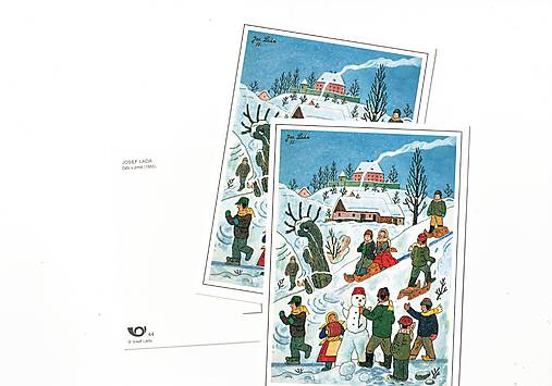 Papier - Pohľadnica "Deti v zime" - r.1955 Jozef Lada - 17991670_