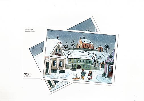 Papier - Pohľadnica "Náves v zime" - r.1944 Jozef Lada - 17991733_