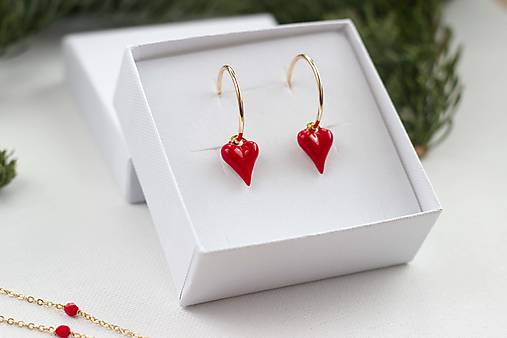 Červené srdce (Pozlátené náušnice Červené srdce | Dva štýly v jednom)