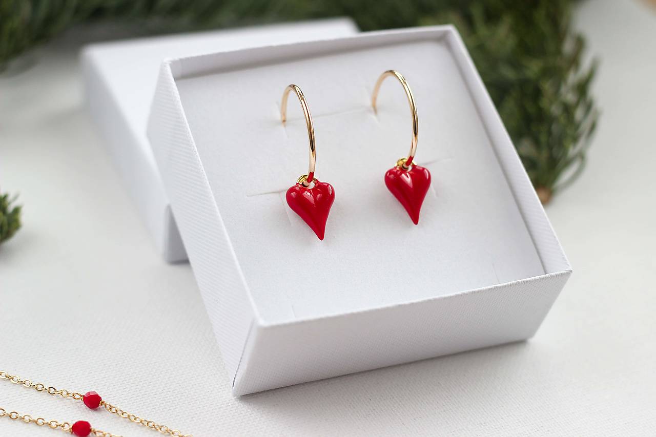 Červené srdce (Pozlátené náušnice Červené srdce | Dva štýly v jednom)