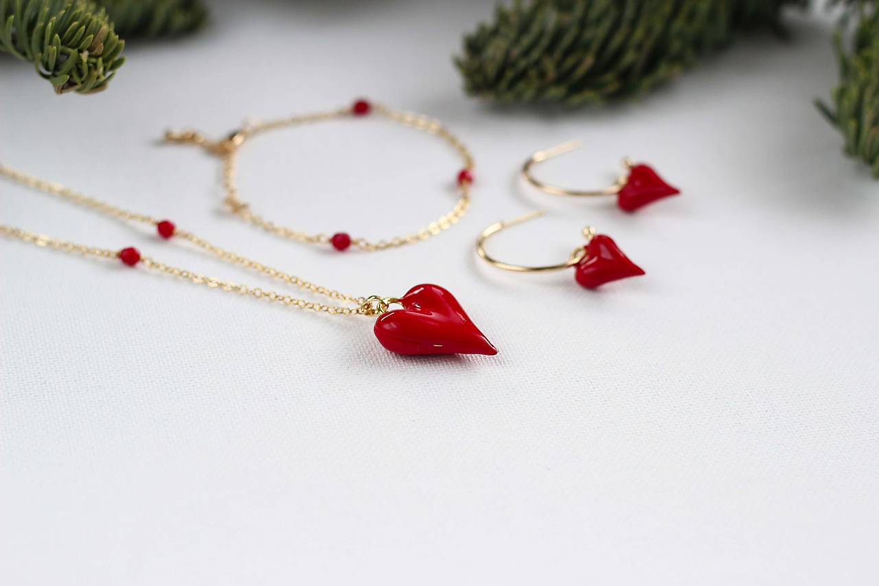 Červené srdce (Sada 3 šperkov)