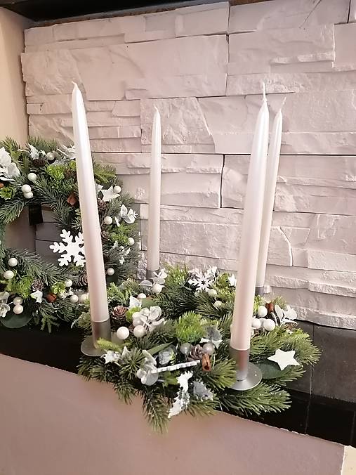 Dekorácie - Adventný bielo svietnik 32cm - 17992620_