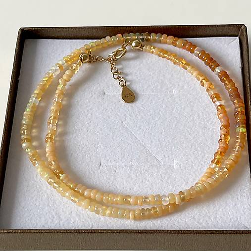 ZĽAVA 50%  Ethiopian Opal Rondelle Necklace AG925 Rose Gold Plated / Náhrdelník prírodný etiópsky opál E060