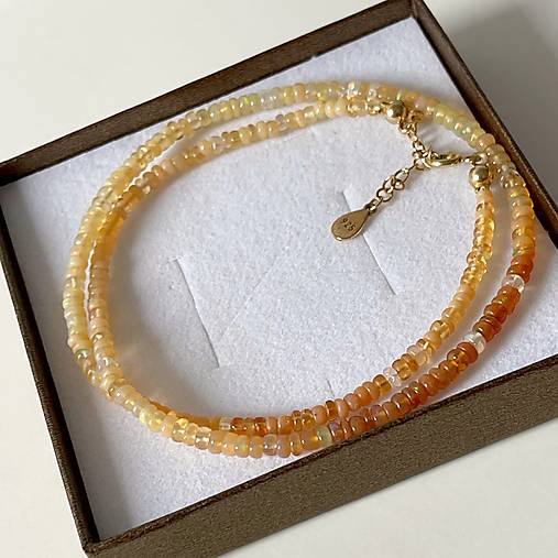 ZĽAVA 50%  Ethiopian Opal Rondelle Necklace AG925 Rose Gold Plated / Náhrdelník prírodný etiópsky opál E060