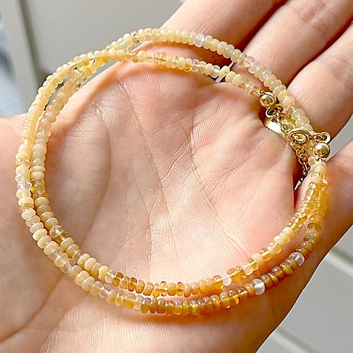 ZĽAVA 50%  Ethiopian Opal Rondelle Necklace AG925 Rose Gold Plated / Náhrdelník prírodný etiópsky opál E060