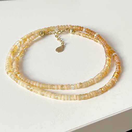 ZĽAVA 50%  Ethiopian Opal Rondelle Necklace AG925 Rose Gold Plated / Náhrdelník prírodný etiópsky opál E060
