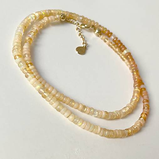 ZĽAVA 50%  Ethiopian Opal Rondelle Necklace AG925 Rose Gold Plated / Náhrdelník prírodný etiópsky opál E060