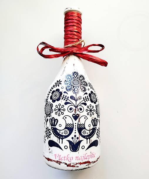 Nádoby - Víno v dekorovanej flaši, motív Všetko najlepšie - 17996448_