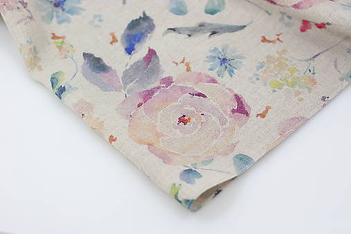 Veľký prírodný ľanový šál s akvarelovými kvetmi, originálny vianočný darček pre ňu