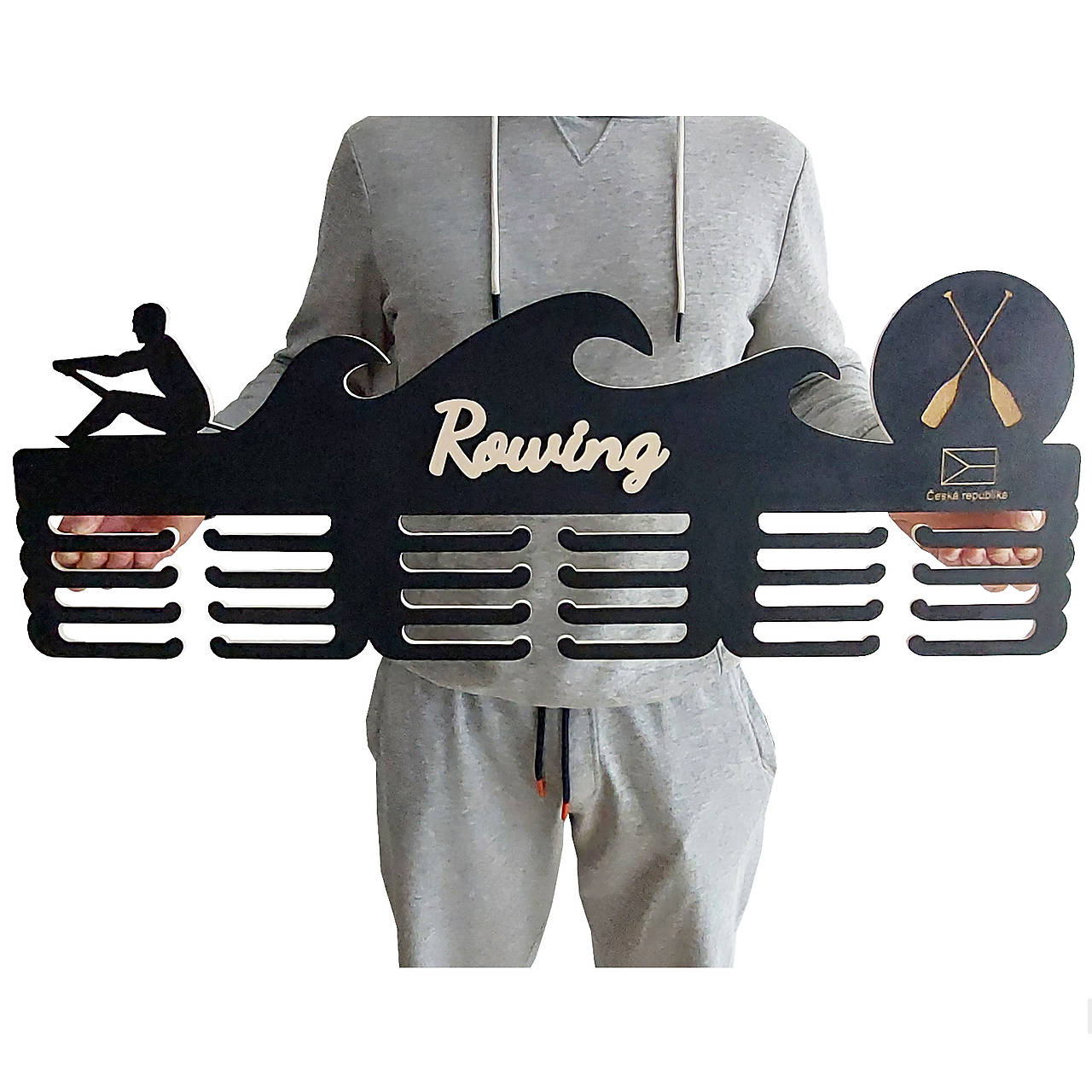 Drevený vešiak na medaily 80cm veslovanie Rowing