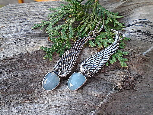 Strieborné náušnice Ag925 Krídla Akvamarín