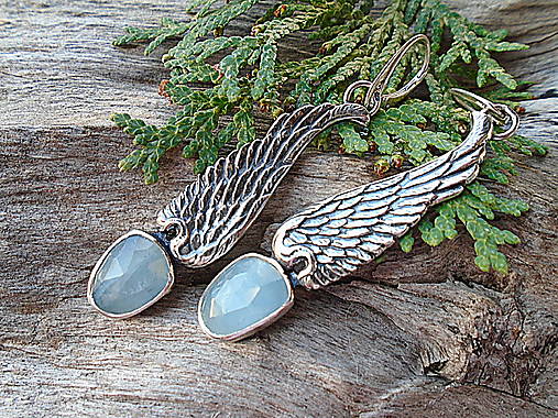 Strieborné náušnice Ag925 Krídla Akvamarín