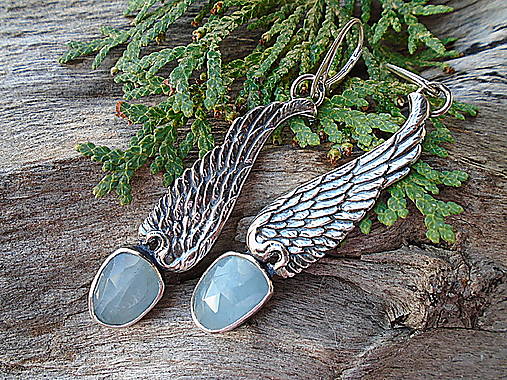 Strieborné náušnice Ag925 Krídla Akvamarín