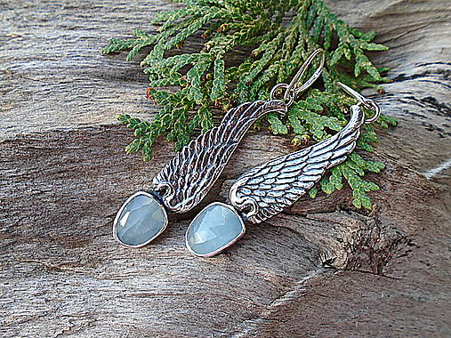 Strieborné náušnice Ag925 Krídla Akvamarín