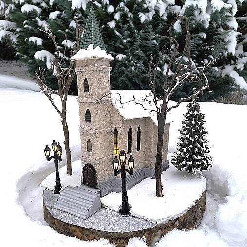 Dekorácie - Veľký zimný svietiaci kostol - 17997044_