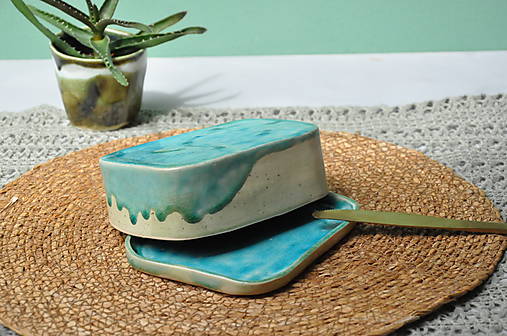 Nádoby - Maselnička tyrkysová - 17997858_