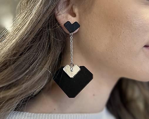 Náušnice - Moderné visiace náušnice - Geometrické srdce - 17996414_