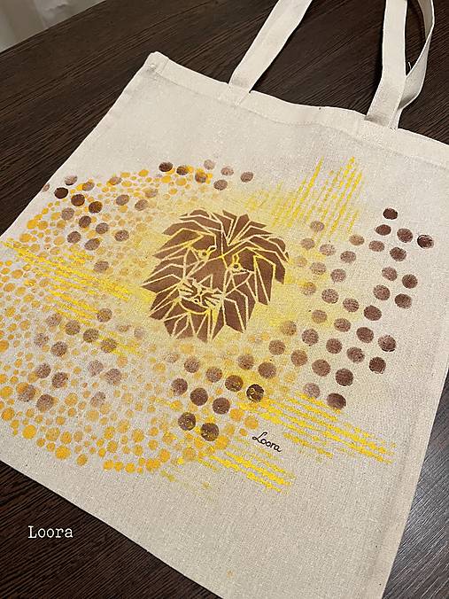 Nákupné tašky - Maľovaná plátená taška Lev - 17998826_