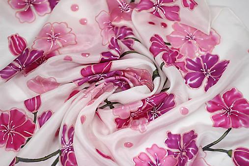 Hodvábna ručne maľovaná šatka – ružový čerešňový kvet (sakura)