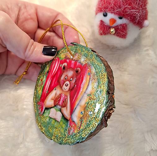 Medvedíkove Vianoce :) /drevená ozdôbka