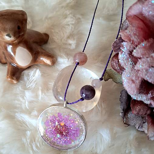 Ružová neha / nežný šperk s kremeňom, ruženínom a lepidolitom