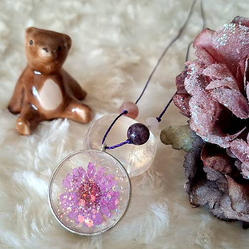 Ružová neha / nežný šperk s kremeňom, ruženínom a lepidolitom