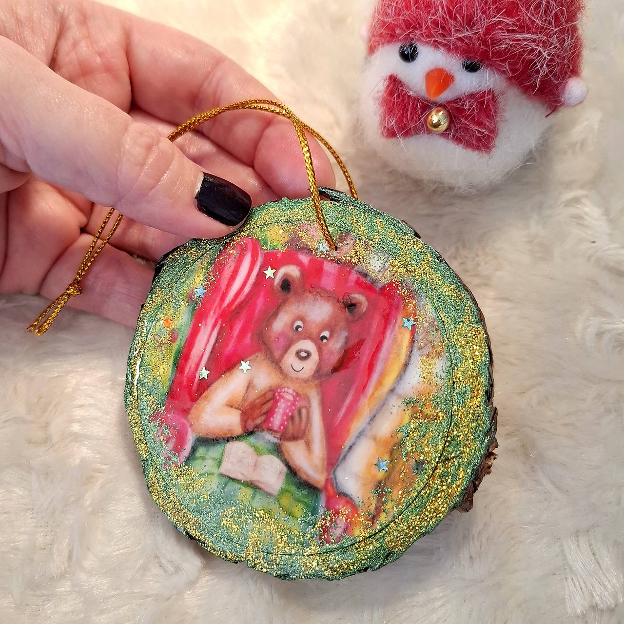 Medvedíkove Vianoce :) /drevená ozdôbka