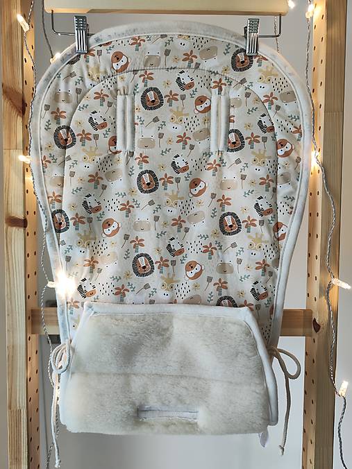 Detský textil - VLNIENKA podložka do kočíka TFK joggster trail 2 100% MERINO TOP SUPER WASH Natural Zvieratká levik - 18000366_