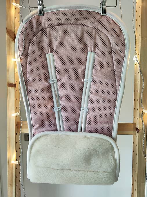 Detský textil - VLNIENKA podložka do kočíka THULE Urban Glide 3 100% MERINO TOP SUPER WASH Natural  Bodka ružová - 18000411_