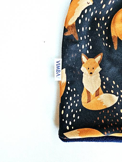 Čiapka/nákrčník na zimu "foxes on blue"