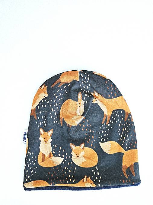 Čiapka/nákrčník na zimu "foxes on blue"