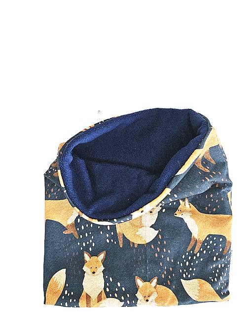 Čiapka/nákrčník na zimu "foxes on blue"