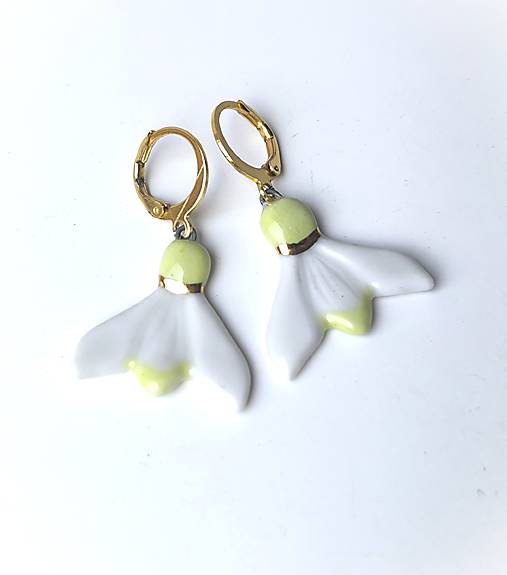 Náušnice - Porcelánové náušnice - Snežienky so zlatom - 18000015_