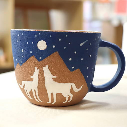 Hrnček Vlci (200/380/550 ml) modrá glazúra